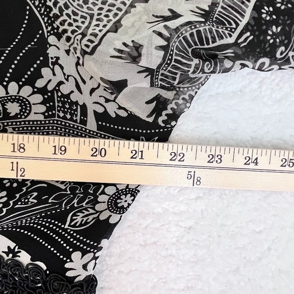 Y2K Silk Sheer Blouse Black White Graphic Boho Fairycore Top XL Flowy - Picture 5 of 8